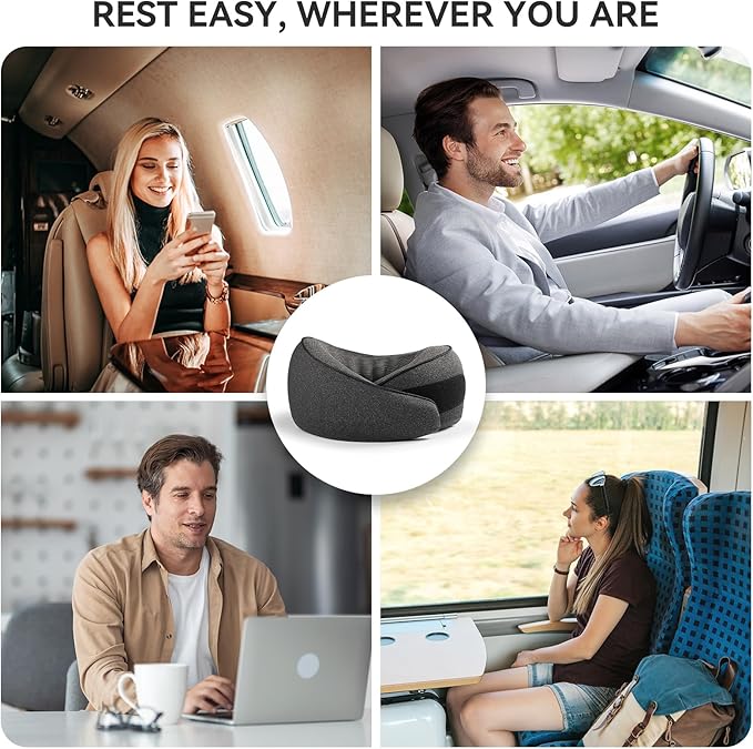 SZXYX Travel Pillows for Airplanes, 100% Pure Memory Foam Neck Pillow for Airplanes, Comfortable Breathable Cover, 360° Support Stowable Pillows for Sleeping, Car, Airport Travel Essentials Black L