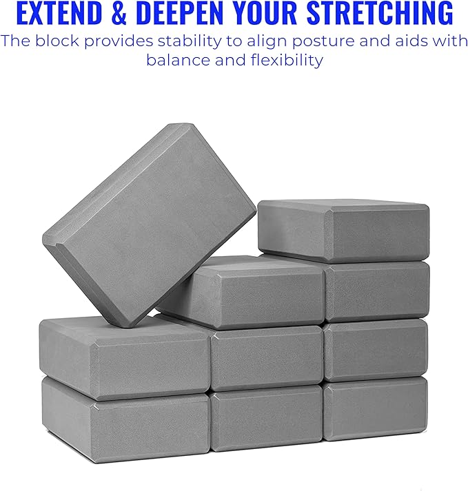 Hello Fit 3" Yoga Block, 10 Pack Bulk EVA Foam Yoga Blocks, Firm and Supportive Yoga Brick, Balance Foam for Stretching, Pilates, and Workout, 3" x 6" x 9"