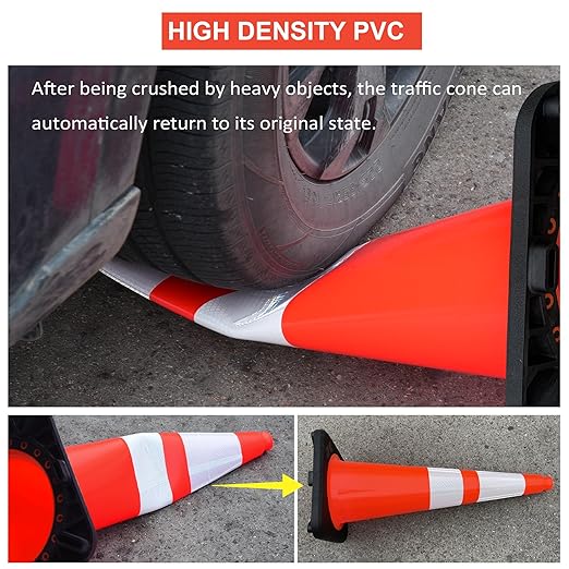 OrangeStar 36" Traffic Cones 8-Pack, Orange Safety Cones with Reflective Collars, Weighted Rubber Base for Parking, Construction, Road Safety, Indoor & Outdoor Use