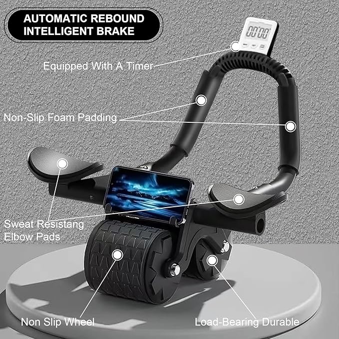 2025 New Ab Roller Wheel with Knee Mat &Timer, Automatic Rebound Abdominal Wheel, Ab Abdominal Exercise Roller with Elbow Support, Abs Workout Equipment Ab Exercise Roller for Women Men