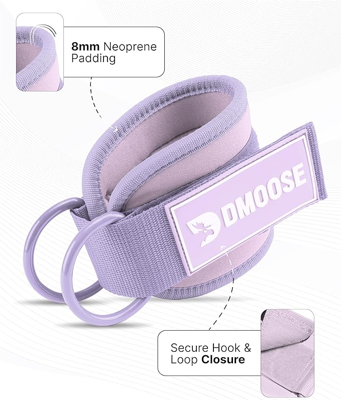 DMoose Ankle Strap for Cable Machine - One Size Fit with Premium Padding, Workout Kickback Ankle Cuffs, Ankle Bands for Working Out, Booty Workouts, Leg Extension, Hip Abductors & Lower Body Exercises