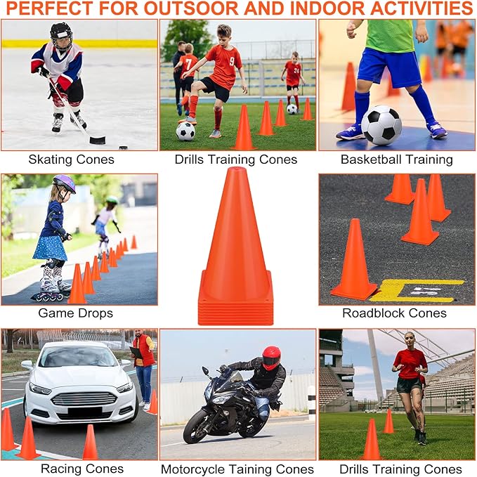 30 Pieces 9 Inch Traffic Cones Plastic Sport Agility Training Safety Cones Soccer Practice Equipment for Basketball Football Drills Exercise, Outdoor Activity and Events
