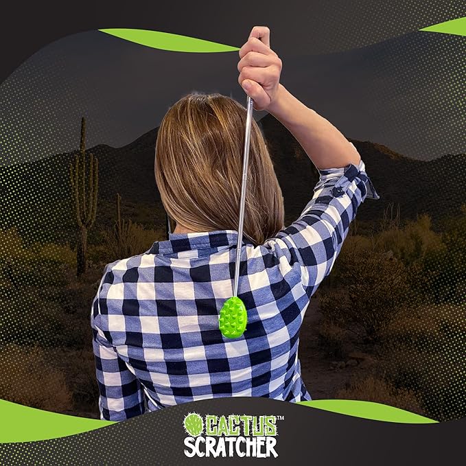 Cactus Scratcher Extendable Telescopic Back Scratcher - Extends 25" Long Double Sided Retractable Scratching Tool for Hand, Neck, Head, and Body - Universal Gift for Family, Pets, and Friends, Green