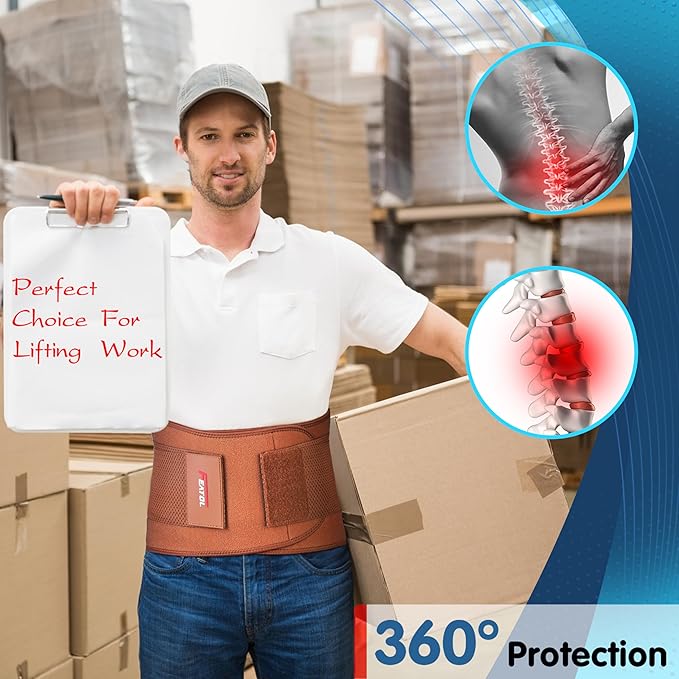 FEATOL Back Brace for Lower Back Pain, Breathable Back Support Belt for Women & Men with Lumbar Pad, Lumbar Support Belt for Heavy Lifting & Work, Scoliosis, Brown, 3XL (Circumference:54-63")