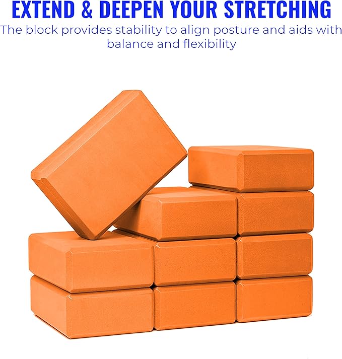 Hello Fit 3" Yoga Block, 10 Pack Bulk EVA Foam Yoga Blocks, Firm and Supportive Yoga Brick, Balance Foam for Stretching, Pilates, and Workout, 3" x 6" x 9"