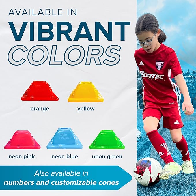LVL10 Pro Training Cones - 2" Mini Soccer Cones for Sports Training - for Basketball, Football, Basketball and Agility Drills - Soccer Field Markers That Won't Crack, Slide or Fly