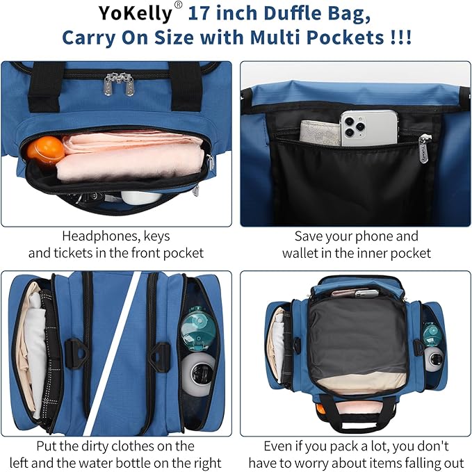 Small Gym Duffle Bag - 17 inch Carry On Weekender Bag for Travel Sport (17x10x9 in) - Royal Blue