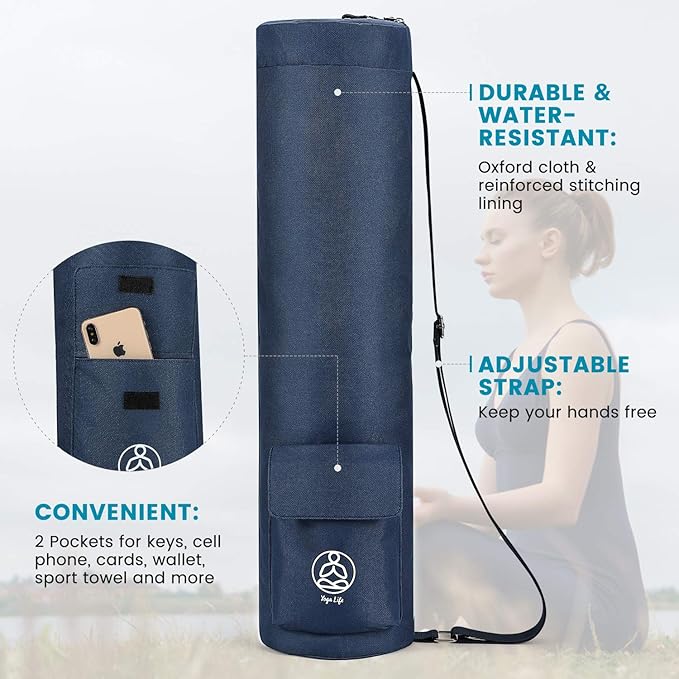 Gonex Yoga Mat Bag, Yoga Mat Carrier Full-Zip Exercise Yoga Mat Carry Bag for Women Men with 2 Multi-Functional Storage Cargo Pockets Extra Wide Adjustable Shoulder Strap