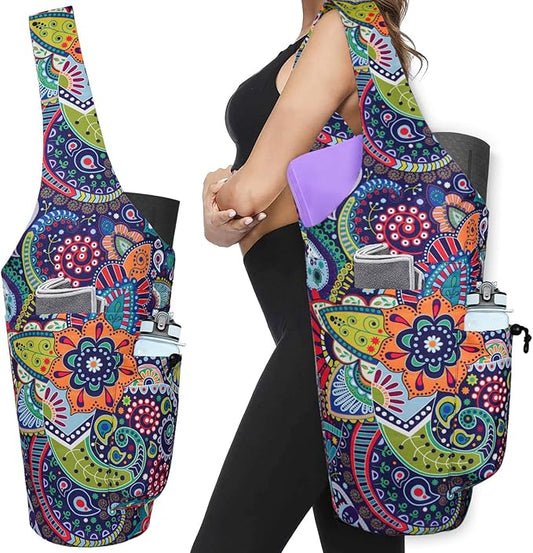 Yoga Mat Bag - Large Opening Long Tote Yoga Mat Carrier Holder Bag with Waterproof Wet Zipper Pocket and Drawstring Water Bottle Pocket - Yoga Bag Fit Most Size Mats