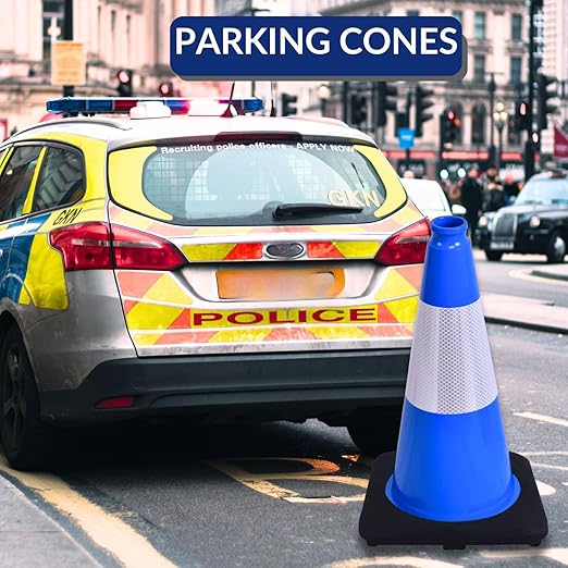 BESEA 8Pack 18 Inch Blue Traffic Cones with 6 Inch Reflective Collar, Heavy Duty PVC Safety Cones with 10.5 x 10.5 Inch Base for Parking, Driving Practice, Sports Training, and Construction