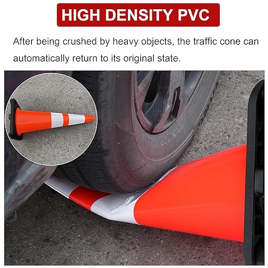 OrangeStar 6-Pack 28" Traffic Cones, Orange Safety Cones with Reflective Collars, Weighted Rubber Base for Construction, Parking Lot, Road Work, Flexible PVC, Indoor & Outdoor Use