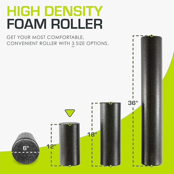 ProsourceFit High Density Foam Rollers 12 - inches Long, Firm Full Body Athletic Massage Tool for Back Stretching, Yoga, Pilates, Post Workout Muscle Recuperation, Black/Blue