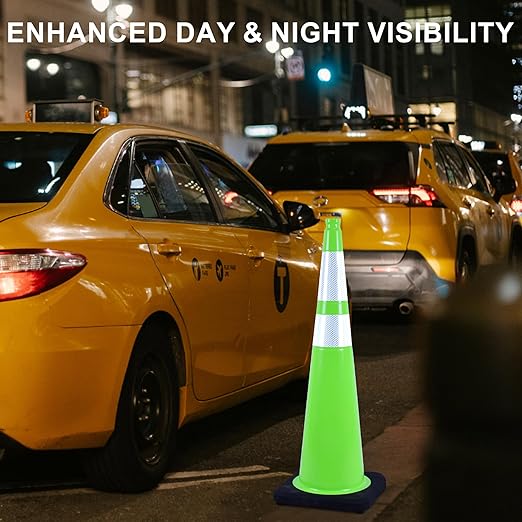 OrangeStar 36" Traffic Cones 8-Pack, Green Safety Cones with Reflective Collars, Heavy Weighted Base for Construction, Parking Lot, Road Work, Flexible PVC, Indoor & Outdoor Use