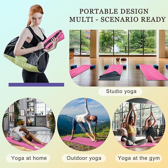 Hot Yoga Towel Set, 600GSM Yoga Mat Towel Extra Thick Dual-Color Microfiber, Soft Non-Slip Sweat Absorbent, 72" x 27.5" with Matching Hand Towel for Hot Yoga, Pilates, Fitness, Grey/Pink
