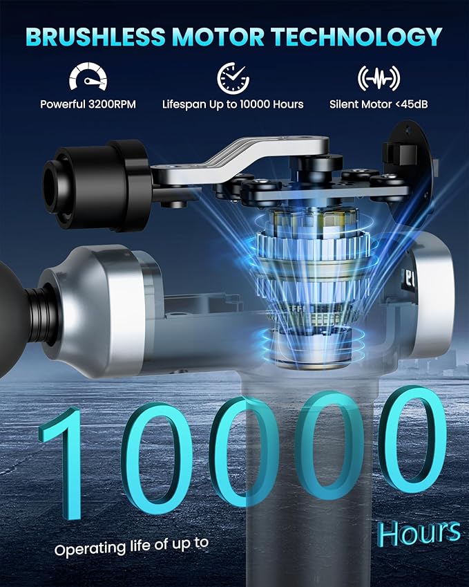 Deep Tissue Massage Gun, Portable Percussion Electric Muscle Massager for Pain Relief, Handheld Massagers with 30 Speeds & 6 Attachments for Back and Neck, Gifts for Men Women