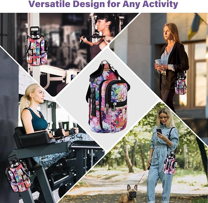 icolor Magnetic Gym Bag Water Bottle Carrier Holder with Phone Pockets & Shoulder Strap,Gym Magnetic Bag 5 Built-in Magnets Gym Accessories Organizer Magnetic Bottle Pouch Sleeve for Men Women