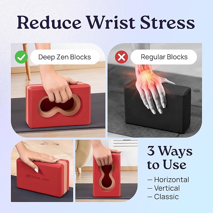Deep-Zen® Yoga Blocks Wrist Support; Yoga Blocks 2 Pack with Knee Pads and Strap to Put Less Weight on Wrists; Durable, Versatile Yoga Brick Exercise Block Set, Blocks Yoga