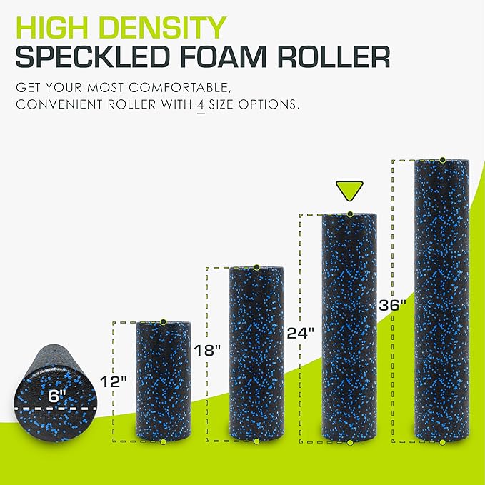 ProsourceFit High Density Foam Rollers 12 - inches Long, Firm Full Body Athletic Massage Tool for Back Stretching, Yoga, Pilates, Post Workout Muscle Recuperation, Black/Blue