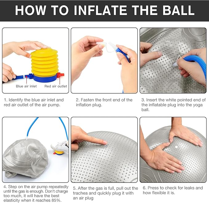 Gruper Yoga Ball, 18-30 Inch Extra Thick Exercise Ball for Workout Fitness Balance, Anti Burst Chair for Home and Office Desk, Includes Hand Pump & Workout Guide Access