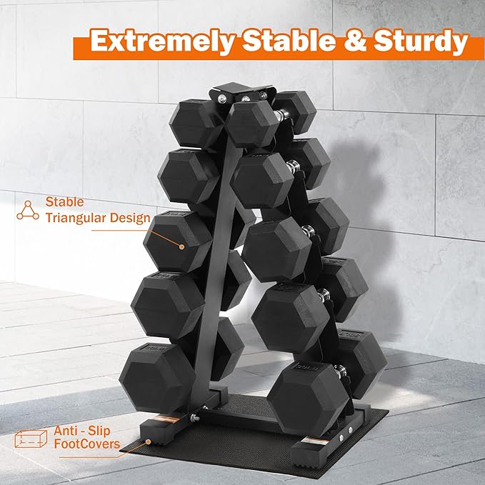 Fitvids Fitvids Rubber Coated Hex Dumbbell Weight Set and Storage Rack, 100LB Set or 150LB Set, 5-20 lbs Pairs or 5-25 lbs Pairs