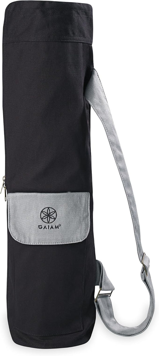 Gaiam Cargo Yoga Mat Bag, Full-Zipper Yoga Mat Carrier with Adjustable Strap, Front & Exterior Phone Pocket with Earbuds Slit, Stylish & Functional Fitness Mat Holder for Women & Men