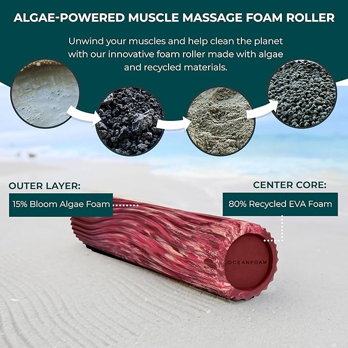 Oceanfoam Tidal Roller - Maroon, Blush & Hot Pink Marbled - Muscle Massage Foam Roller for Back Pain & Stretching - Firm & Ergonomic Wide Wave Textured - Yoga & Athletics - Full Size, 20" x 5"
