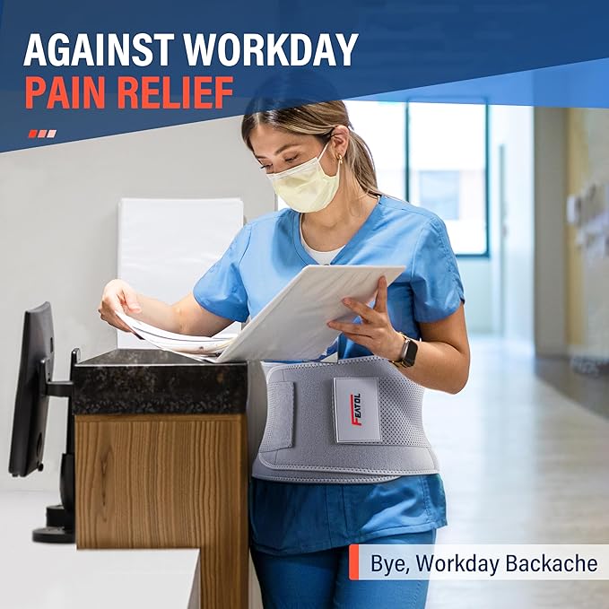 FEATOL Back Brace for Lower Back Pain Women, Breathable Back Support Belt for Women & Men with Lumbar Pad, Lumbar Support Belt for Heavy Lifting & Work, Scoliosis, Grey, 2XL (Circumference:38.6-51.2")