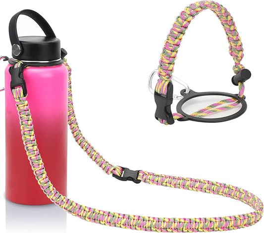 Wongeto Paracord Handle Carrier Holder with Shoulder Strap,Compatible with Hydro Flask Wide Mouth Water Bottles