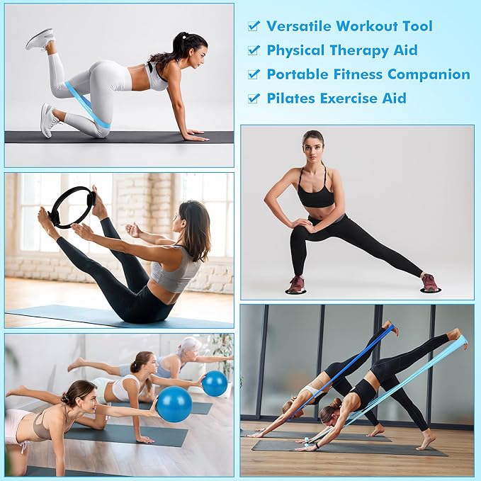 Pilates Ring Set with Resistance Bands Set, Pilates Ball, Sliding Disks – Workout Equipment Home Gym Includes Complete Fitness Poster