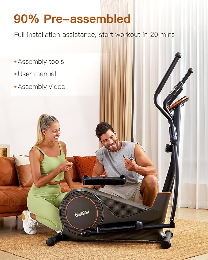 Niceday Elliptical Exercise Machine, Elliptical Machine for Home, Magnetic Elliptical Trainer with 15.5IN-19IN Stride, 16 Resistance Levels, 400LBS Loading Capacity, Support Kinomap APP