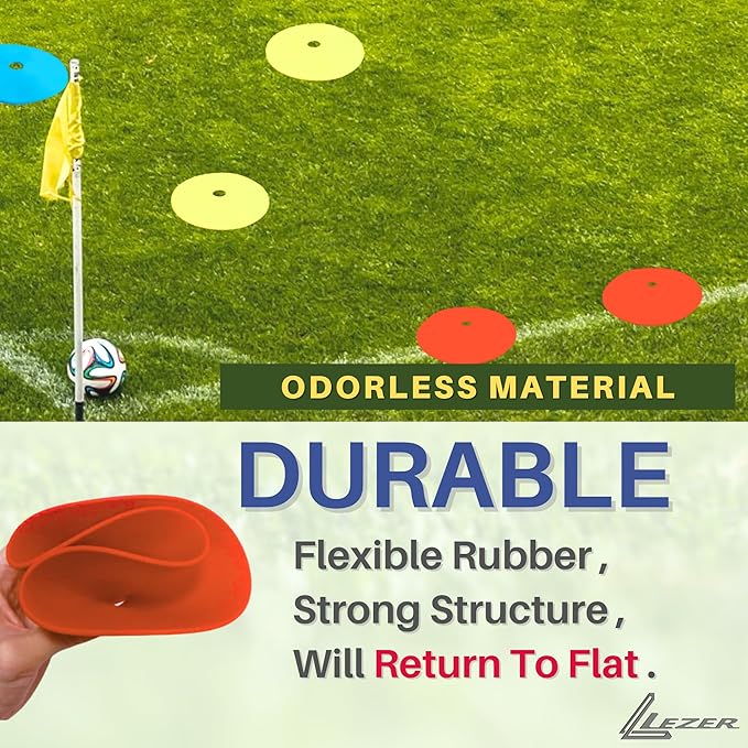 LEZER 6 Inch 8 Inch Flat Cones, Spot Markers, Soccer Cones, Field Court Markers, Sit Spots, Flat Discs, Soccer Training Equipment, Agility Practice, Football, Made in Taiwan