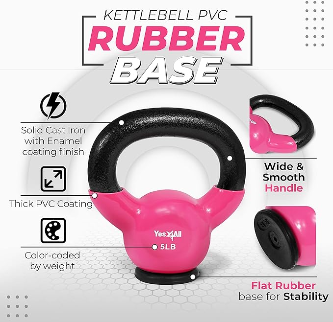 Yes4All Kettlebells Rubber Base, Kettlebell Set for Women, Strength Training Kettlebells Weights (10-65 lbs)