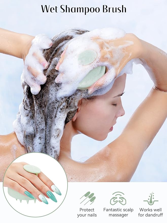 HEETA Scalp Massager Hair Growth, Soft Silicone Scalp Scrubber Shampoo Brush for Exfoliation, Dandruff Removal & Head Massage Stress Relax, Wet & Dry Use for Thick, Thin Hair Care, Wheat Straw Green