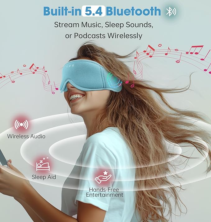 BambooCotton 3D Bluetooth Sleep Mask, LC-dolida 2025 New Sleep Headphones, Wireless Comfort, Sustainable Luxury for Better Sleep
