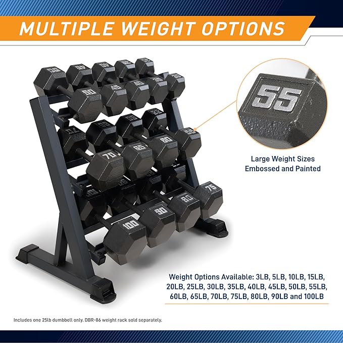 Marcy Cast Iron Hex Dumbbells Collection - Available size from 3-lb to 100-lb, SOLD INDIVIDUALLY