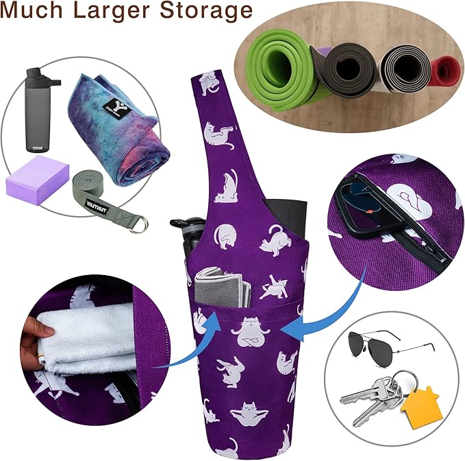 Fashion Printed Yoga Mat Bag with Large Side Pocket & Zipper Pocket Long Tote Yoga Bag Fit Most Size Mats - Holds More Yoga Accessories