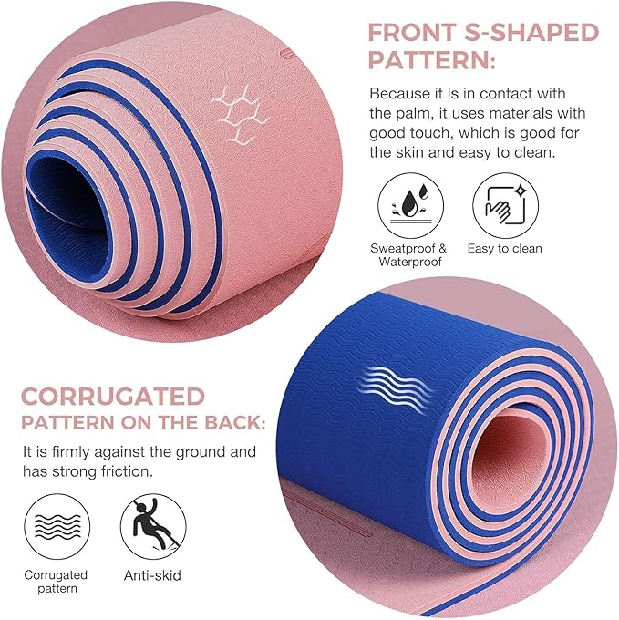 Yoga Mat Non Slip TPE Extra Wide Yoga Mat with Alignment Mark, 72"L x 32"W x 0.32"/0.24"Th (183cm x 80cm x 8mm/6mm), Anti-Tear Exercise Mat with Carrying Strap and Bag, Workout Mats for Yoga, Pilates