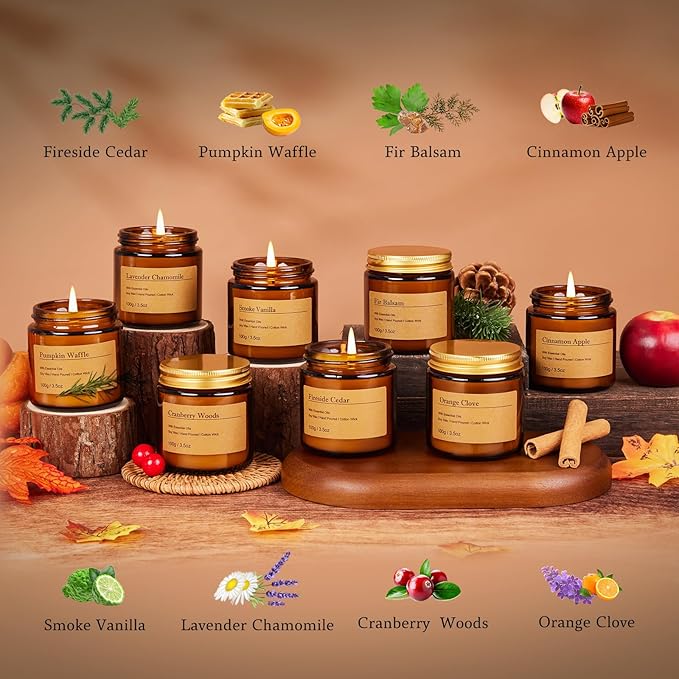 8 Pack Amber Candles Set,Candles for Home Scented,Candles Gifts Set, Soy Candle, 200H Long Lasting Soy Wax Candle Set for Mother's Day, Birthday, Anniversary
