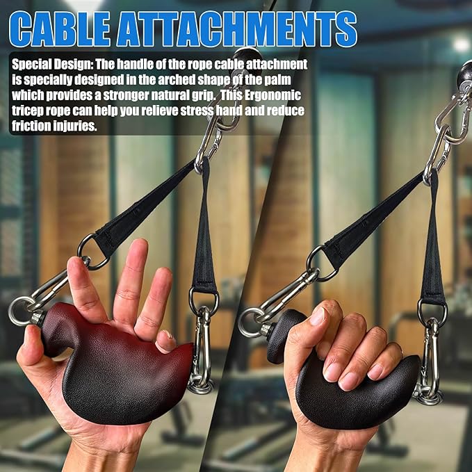 Ergonomic Tricep Rope Pulldown Attachments, Upgraded 27 32 40 & 47 Inch Extra Long Triceps Rope Cable Attachments for Gym, LAT Pull Down Bar for Cable Machine, Tricep Workout Cable Attachments