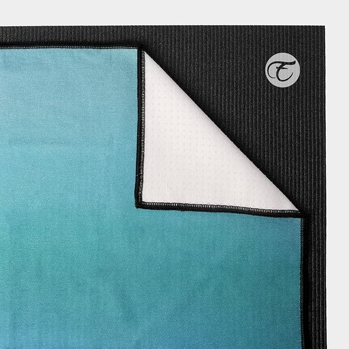 Eunzel Hot Yoga Towel, Non Slip Yoga Mat Towel Sweat Absorbent Printed Yoga Towel with Grip Dots for Hot Yoga, Pilates and Workout 72"x 24", Teal Flow
