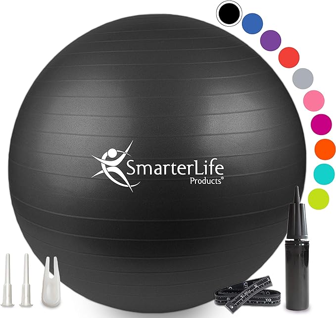 SmarterLife Exercise Ball Yoga Ball for Fitness, Balance, Stability, or Pregnancy, Gym Ball for Core Workout, Physical Therapy, Yoga Ball Chair for Office, Anti-Slip Anti-Burst