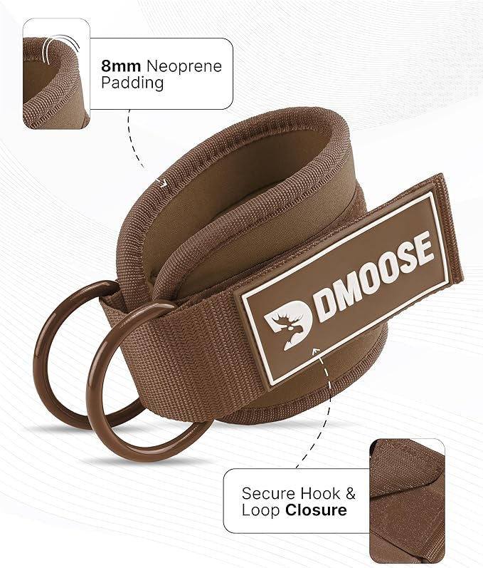 DMoose Ankle Strap for Cable Machine - One Size Fit with Premium Padding, Workout Kickback Ankle Cuffs, Ankle Bands for Working Out, Booty Workouts, Leg Extension, Hip Abductors & Lower Body Exercises