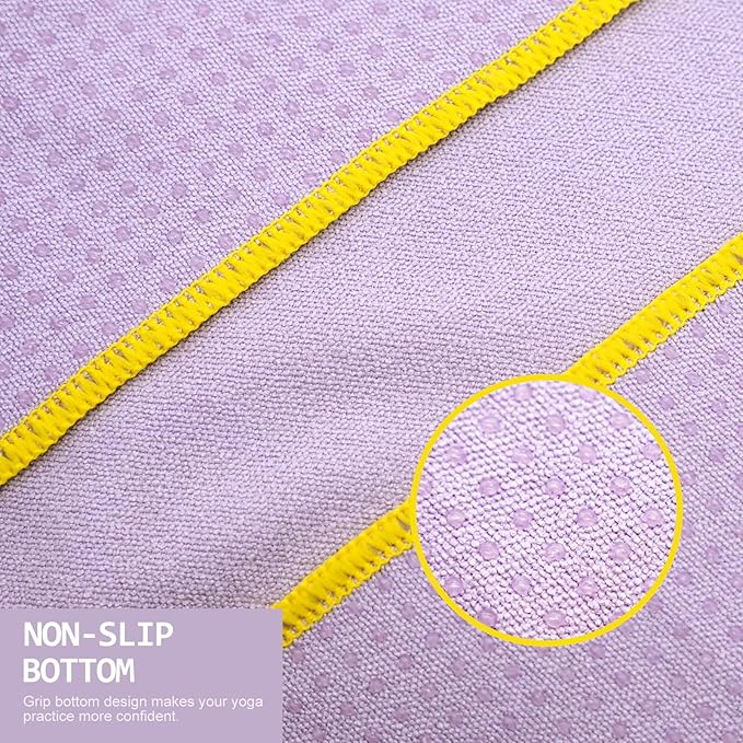 Eunzel Hot Yoga Towel - Microfiber Non Slip Yoga Mat Towel with Grip Dot Sweat Absorbent Towel for Hot Yoga, Pilates and Fitness 72" x 24", Taro Purple/Yellow