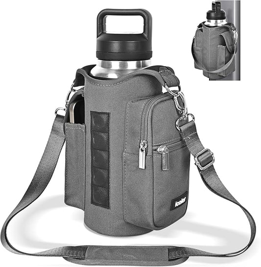 icolor Magnetic Gym Bag Water Bottle Carrier Holder with Phone Pockets & Shoulder Strap,Gym Magnetic Bag 5 Built-in Magnets Gym Accessories Organizer Magnetic Bottle Pouch Sleeve for Men Women