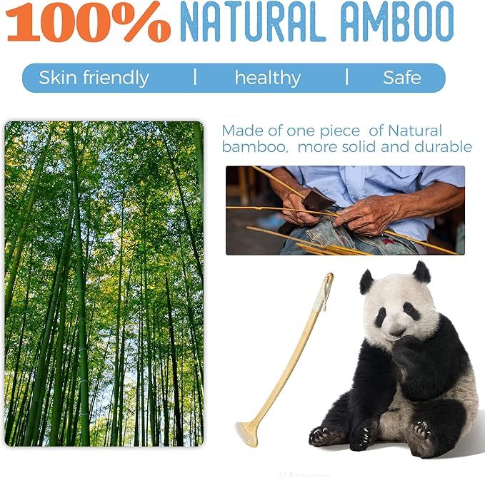 22" Oversized Back Scratcher, Bamboo Body Scratcher for Men and Women, Curved Backscratcher with Long Handle and Wide Nylon Brush Head for Itching Relief, Great for Elders, Pregnant Women