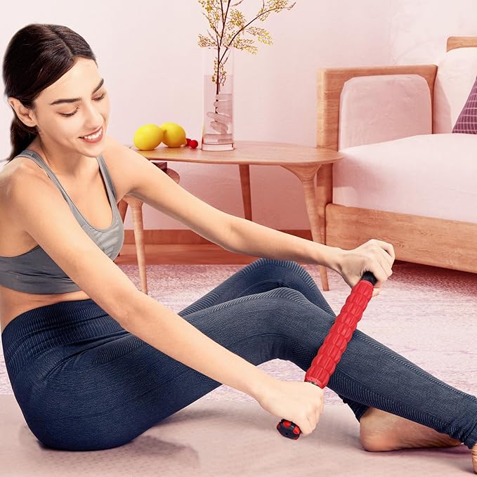Yansyi Muscle Roller Stick for Athletes - Body Massage Roller Stick - Release Myofascial Trigger Points Reduce Muscle Soreness Tightness Leg Cramps & Back Pain for Physical Therapy & Recovery (Red)