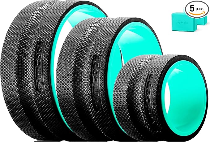 Back Roller Wheel Set of 3 with 2 Yoga Blocks – Foam Back Stretcher for Pain Relief, Spine Cradle Deep Tissue Massage Roller for Stretching & Physical Therapy