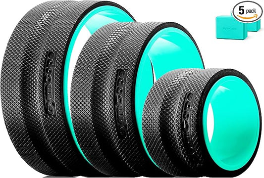 Back Roller Wheel Set of 3 with 2 Yoga Blocks – Foam Back Stretcher for Pain Relief, Spine Cradle Deep Tissue Massage Roller for Stretching & Physical Therapy