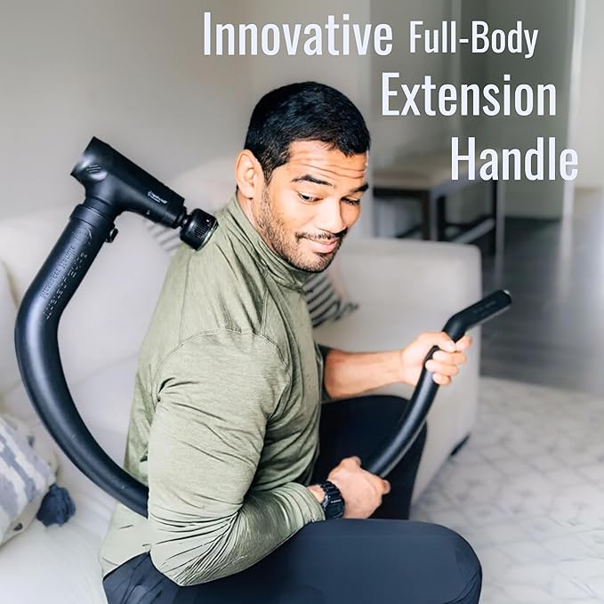 Professional Grade Massage Gun - Deep Tissue Back Massager with Heat and Cold Therapy Tip and Innovative Full-Body Extended Handle