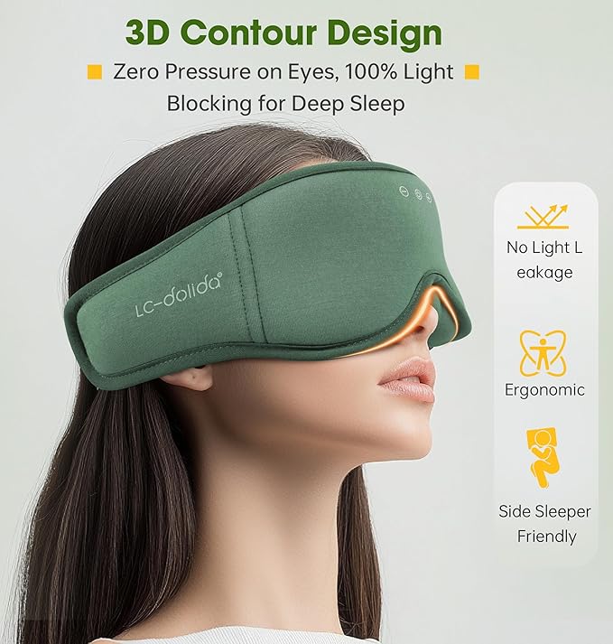 BambooCotton 3D Bluetooth Sleep Mask, LC-dolida 2025 New Sleep Headphones, Wireless Comfort, Sustainable Luxury for Better Sleep